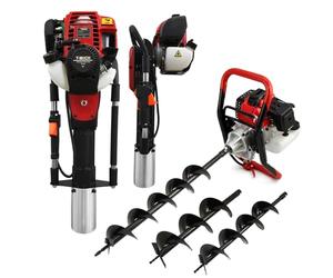 T-Mech Earth Auger and Petrol Post Driver Garden Post Hole Digger 52cc 40cc Posts Fence Knocker Driving Picket Fencing Ramming 2-Stroke 4-Stroke