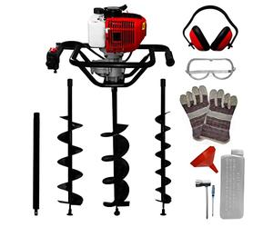 T-Mech Earth Auger Fence Post Hole Borer Ground 52cc Petrol Spiral Digger 3 Pillar Drill Bits Attachments 4 6 8 Inch Extension Pole 80cm 3HP 9000rpm 2 Stroke