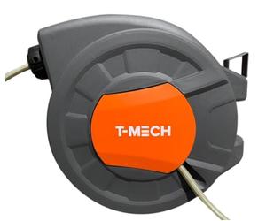 T-Mech Hose Pipe Reel 20m + 2m Auto Rewind Wall-Mounted 8 Spray Nozzle Gun, Neat Retractable Hose-Pipe With Bracket And Fixings, 180° pivot