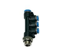 T-multi-distributor »Blue Series«, rotatable, G 1/4 a., for hose outside Ø 1x8/3x4 mm, working dr. Max. 15 bar, plastic/MS vertical.