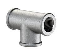 T-piece 130, IG/IG/IG, Rp 3/8, operating temperature -20 °C to 300 °C, black malleable iron, hot-dip galvanised, DIN EN 10242
