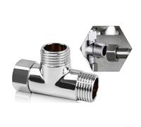 T Piece Water Pipe Joint in Brass for Connecting Shower Hose to Dual Outlets with G1/2 Inlet and Outlet Threads