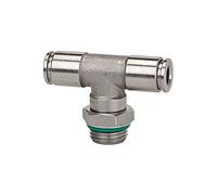 T-plug fitting, rotating, G 1/4 a., for hose outside diameter 8 mm, working pressure max. 15 bar, stainless steel 1.4404