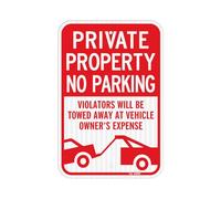 T&R Large Private Property No Parking Sign, Violators Will Be Towed Away at Vehicle Owner's Expense Sign, 18" x 12" Engineer Grade Reflective Sheeting, Rust Free Aluminum, Waterproof, Fade Resistant,