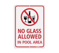 T&R No Glass Allowed In Pool Area Sign - 1 Pack - 14"x10" .040 Rust Free Heavy Aluminum, Reflective, Waterproof, Weatherproof and Fade Resistant, 6 pre-drilled holes, Easy to Mount