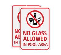T&R No Glass Allowed In Pool Area Sign - 2 Pack - 14"x10" .040 Rust Free Heavy Aluminum, Reflective, Waterproof, Weatherproof and Fade Resistant, 6 pre-drilled holes, Easy to Mount