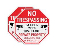 T&R No Trespassing Private Property Sign Video Surveillance Sign - 2 Pack - 10"x10" .040 Rust Free Heavy Aluminum, Reflective, Waterproof, Weatherproof and Fade Resistant, 4 pre-drilled holes, Easy to