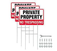 T&R No Trespassing Sign Private Property Sign with H Stake for Outside,3 Pack,12"x8" .040 Rust Free Heavy Aluminum, Waterproof,Includes Matching Screws & Wrench, Easy to Mount