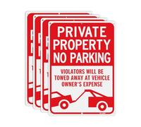 T&R Private Property No Parking Signs, 4 Pack - 14 x 10 Inches, Heavy Duty Rust Free .040 Aluminum, Reflective, UV Protected, Waterproof, Fade Resistant, Easy to Install