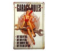T-Ray Garage Rules Pin Up Girl Sign Great Tool Sign For The Garage Or Shop With Just The Right Rules Vintage Tin Sign 7.8 * 11.8 Inch(L * W)