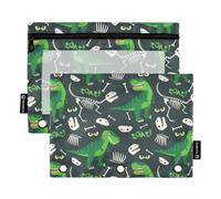 T Rex and Dino Bones Roar School Pencil Pouches with Clear Window Soft Pencil case Big Capacity 3 Rings Pencil case for Classroom School Office Supplies Multicolored 2 PCS