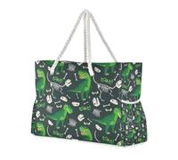 T Rex and Dino Bones Roar Sturdy Washable Tote Bag with Side Pocketes Beach Bag Sandproof Outdoor with Cup Holders on Side