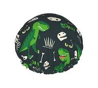 T Rex And Dinosaur Bone Pattern Shower Cap & Bath Cap For Women,Reversible Oversized Waterproof Shower Caps Large Designed For All Hair Lengths,Elastic Reusable Bathing Hair Cap