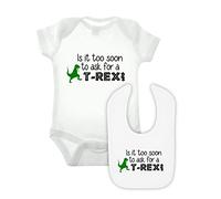 T Rex Babygrow and Bib Double Pack (6-9mths, White)