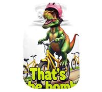T-rex Biker That's The Bomb Hot Water Bottle with Soft Cover, 2L Warm Compress for Period Cramps
