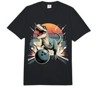 T Rex Bowling Strike Dinosaur Retro Sunset Comfort Colors Adult Heavyweight T-Shirt
