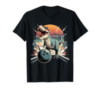 T Rex Bowling Strike Dinosaur Retro Sunset T-Shirt