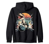 T Rex Bowling Strike Dinosaur Retro Sunset Zip Hoodie