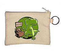 T-Rex Buying Asteroid Insurance Funny Dinosaur Art Key Chain Coin Purse Beige