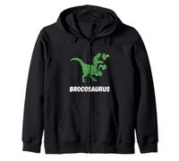 T-Rex Dino Green Vegetable Eating Broccoli Vegan Broccoli Zip Hoodie