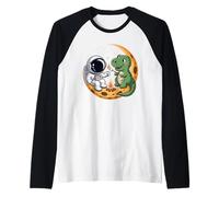 T-Rex Dinosaur Astronaut Bonfire Camping Crescent Moon Raglan Baseball Tee
