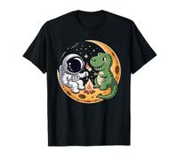 T-Rex Dinosaur Astronaut Bonfire Camping Crescent Moon T-Shirt