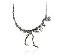 T-Rex Dinosaur Bone Fossil Design Statement Necklace (Rhodium Plated)