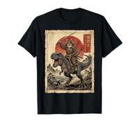 T-Rex Dinosaur Cat Japanese Sunset Dino Japan Retro Art T-Shirt