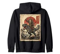 T-Rex Dinosaur Cat Japanese Sunset Dino Japan Retro Art Zip Hoodie