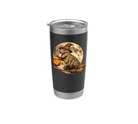 T-Rex Dinosaur Dino Witch Hat Jack O Lantern Moon Broomstick Stainless Steel Insulated Tumbler