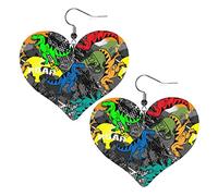 T-rex Dinosaur Heart Shape Leather Earrings Women Girls Simple Dangle Earrings Gifts for Her