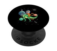 T-Rex Dinosaur In the Outer Space Astronaut Cat PopSockets Adhesive PopGrip