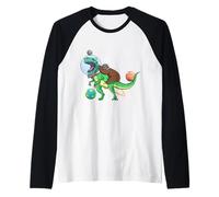 T-Rex Dinosaur in the Outer Space Astronaut Sloth Raglan Baseball Tee