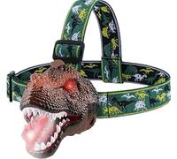 T-Rex Dinosaur LED Headlamp for Kids, Water Spray, Roaring Sounds, 3 Light Modes, Reading/Camping Torch (Brown) USB Rechargeable