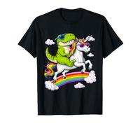 T-Rex Dinosaur Riding Unicorn Rainbow Magical Fantasy T-Shirt