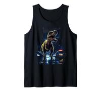 T-Rex Dinosaur Roaring City at Night Graphic Design Japanese Tank Top