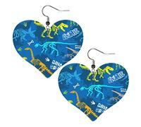 T-rex Dinosaur Skeleton Heart Shape Leather Earrings Women Girls Simple Dangle Earrings Gifts for Her