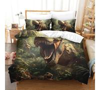 T-Rex Duvet Cover Sets Jungle King Bedding Set with Zipper Closure, Soft Microfiber Quilt Cover with 2 Pillowcases 50x75cm QH2975