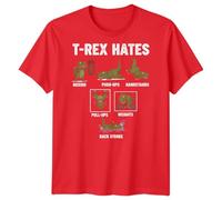 T-Rex Hates Boxing Push-Ups Handstands Mens Graphic T-Shirt Dinosaur Humor Animals Tee 4XL Red