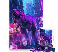 T-Rex in Neon City Dinosaur 1000 Piece Jigsaw Puzzles for Adults Jigsaw Mind Training Gentle Pastime Laser Cut Meaningful Gift (38x52cm)