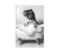 T-rex in The Bathtub, Cute Bathroom Wall Art, Funny Dinosaur Print, Cute Animals Taking A Bubble Bath, Laundry Room Decor, Ai Art-1