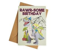 T-rex Party Hat Birthday Card: 21cm x 15cm - Fun and Vibrant Dinosaur Celebration Design - Ideal Greeting for Boys and Girls to Make Their Special Day Roar with Excitement