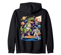 T-Rex Playing Basketball with an Astronaut in Outer Space Zip Hoodie