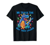 T-rex Puzzle Pieces Teacher Autism Awarness T-Shirt