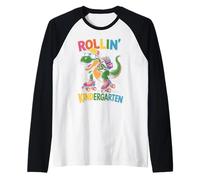 T Rex Rollin into Kindergarten Back to School First Day Boys Raglan Baseball Tee