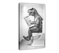 T-rex Sitting on The Toilet Reading A Newspaper, Funny Bathroom Wall Art, Retro Animals, Toilet Humor Print, Cute Dinosaur, Ai Art-1