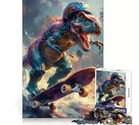 T-Rex Skateboarding 1000 Piece Jigsaw Puzzles for Adults Teenagers Mind Power Stress Relief Fun Secure Lock (38x52cm)