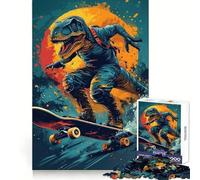 T-Rex Skateboarding for Adults 1000 Piece Jigsaw Puzzle Mind Power Cozy Relaxation Uniform Edges Nice Gift (38x52cm)