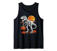 T-Rex Skeleton Halloween Moon Carved Pumpkins Basket Tank Top
