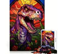 T Rex Stained Glass Window 1000 Pieces Jigsaw Puzzles for Teenagers Cognitive Toy Gentle Leisure Pattern Assembly Fine Art Piece (38x26cm)